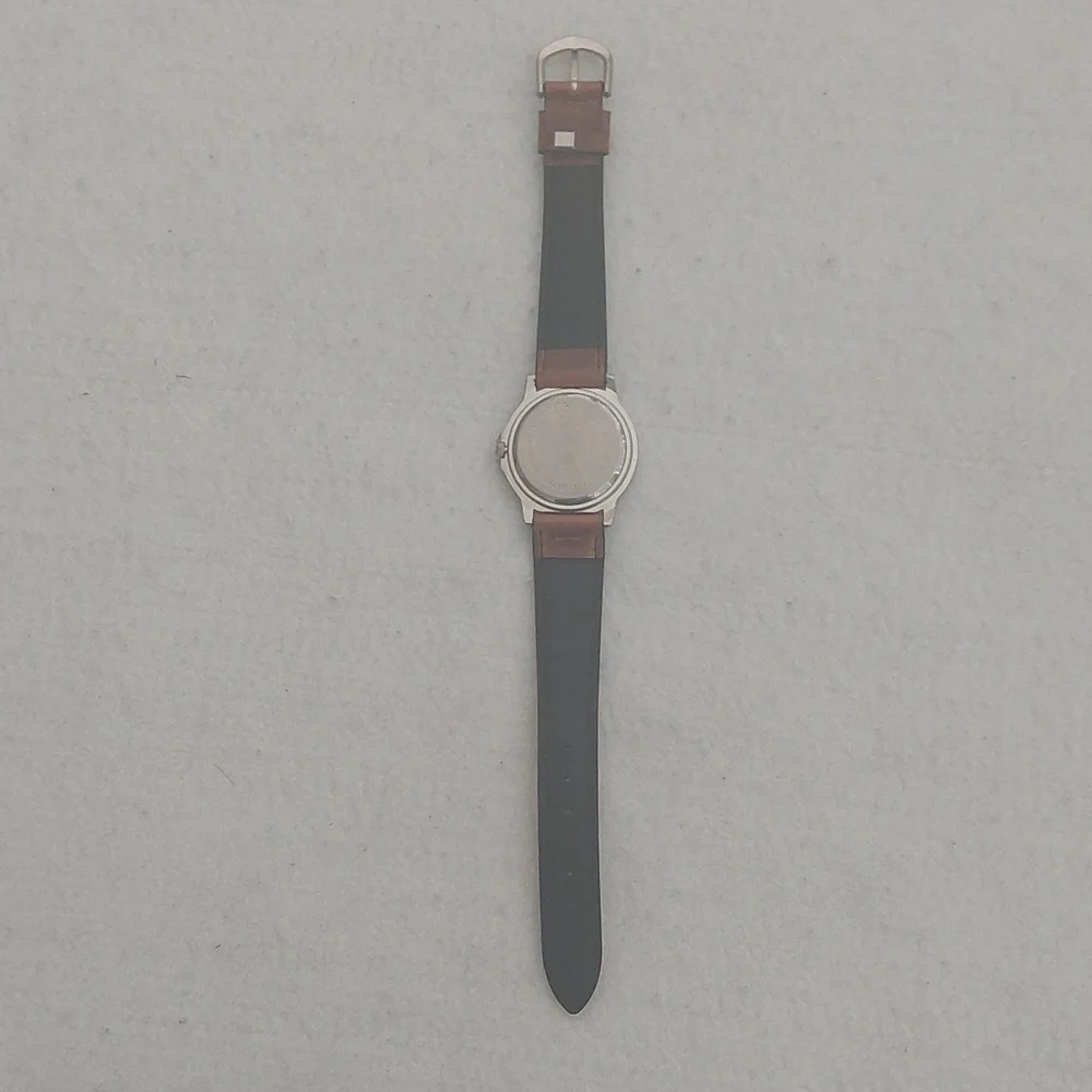 TIME MAGAZINE Unisex quartz Silver Tone Brown Leather Watch NIB